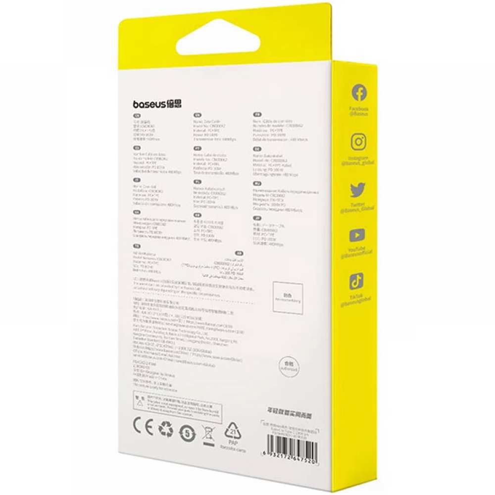 کابل شارژ دوسر تایپ سی جمعشونده 100 وات یک متری بیسوس P10364500111 CB000062