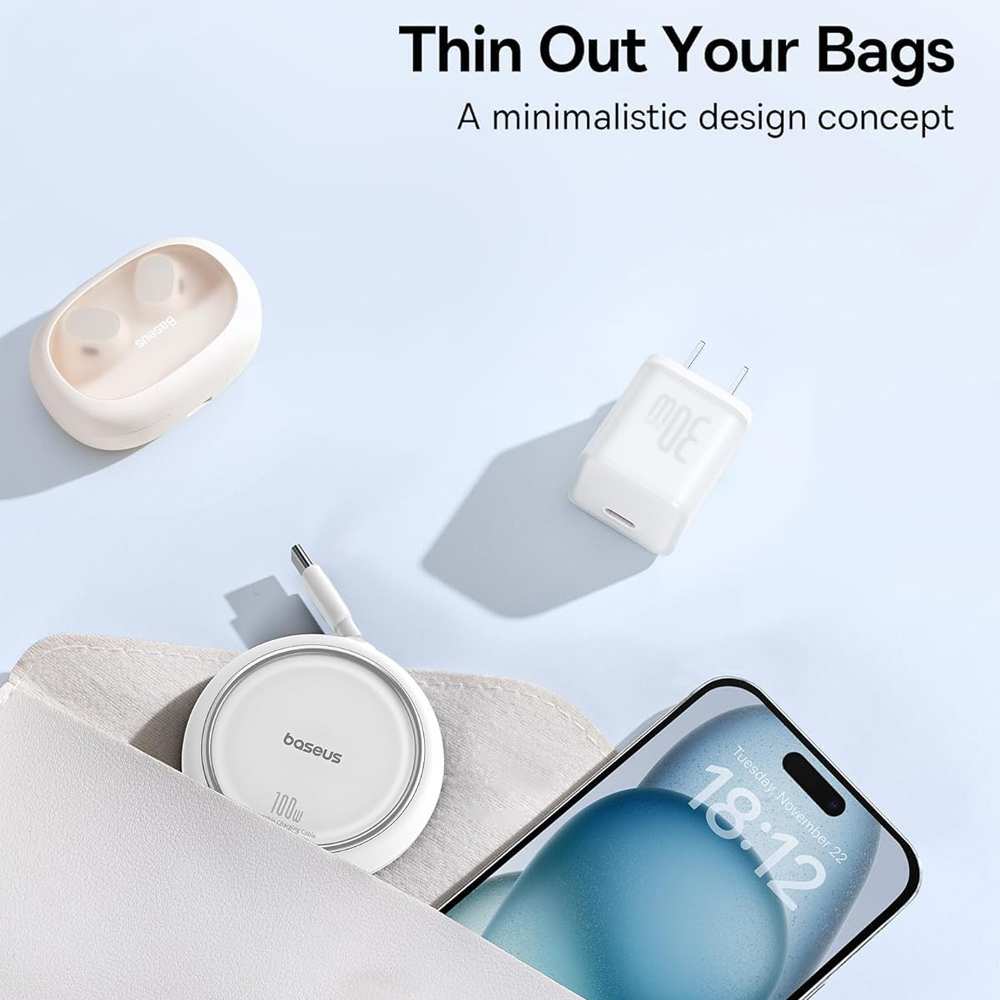 کابل شارژ دوسر تایپ سی جمعشونده 100 وات یک متری بیسوس P10364500111 CB000062