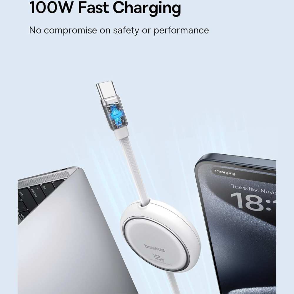 کابل شارژ دوسر تایپ سی جمعشونده 100 وات یک متری بیسوس P10364500111 CB000062