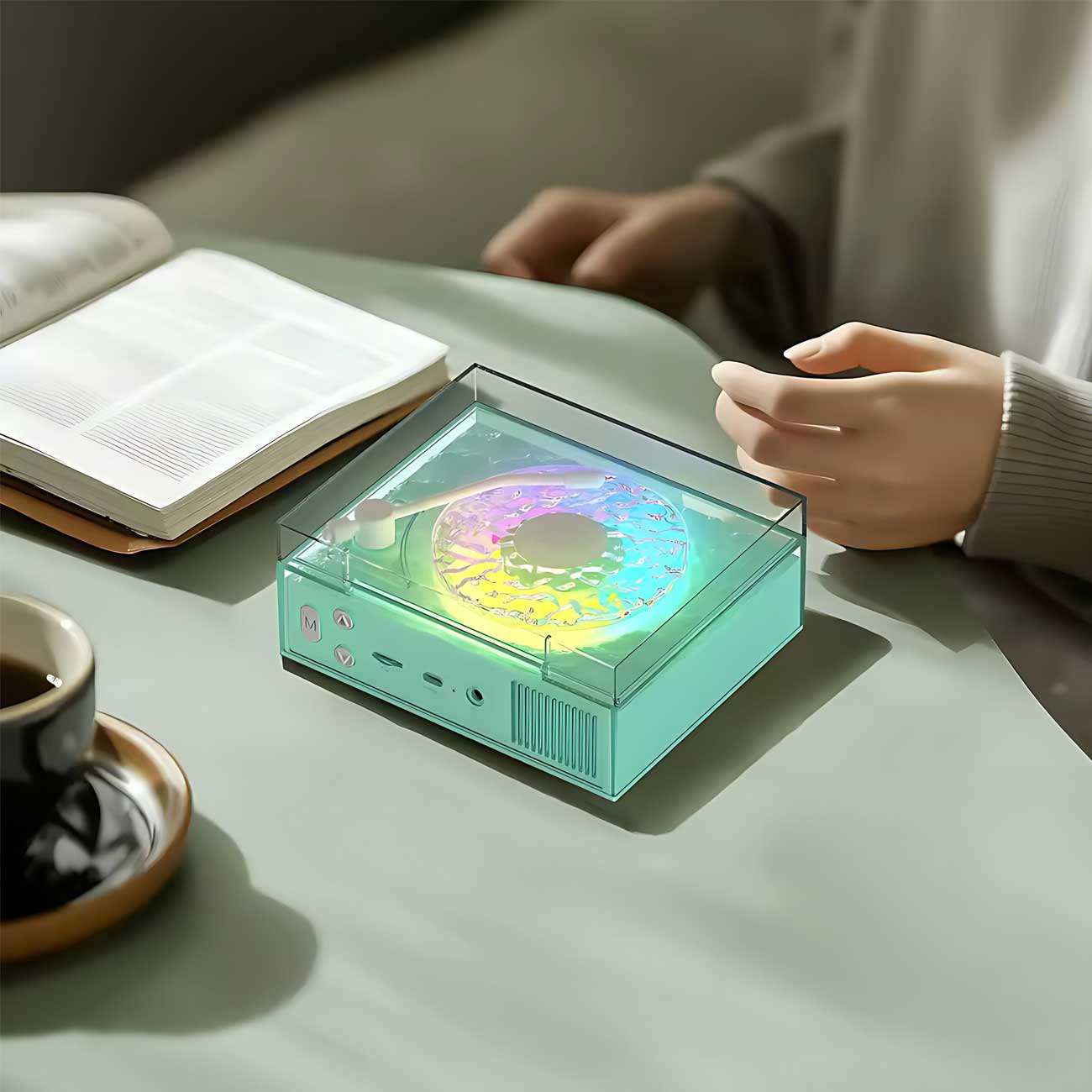 اسپیکر بلوتوثی و چراغ خواب رومیزی شانکسیا Round-X08 طرح گرامافون