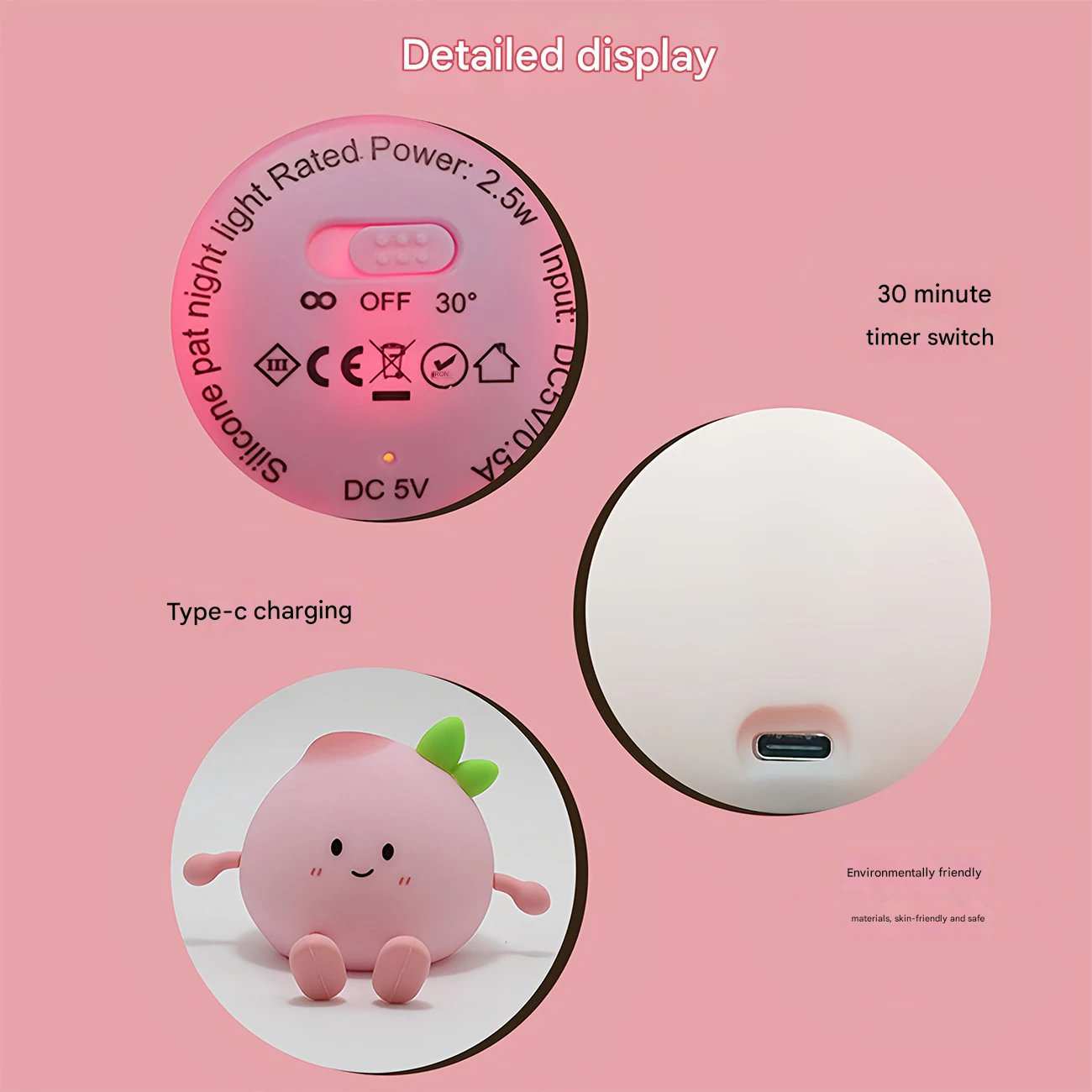 چراغ خواب فانتزی رومیزی شارژی طرح هلو JXJA040