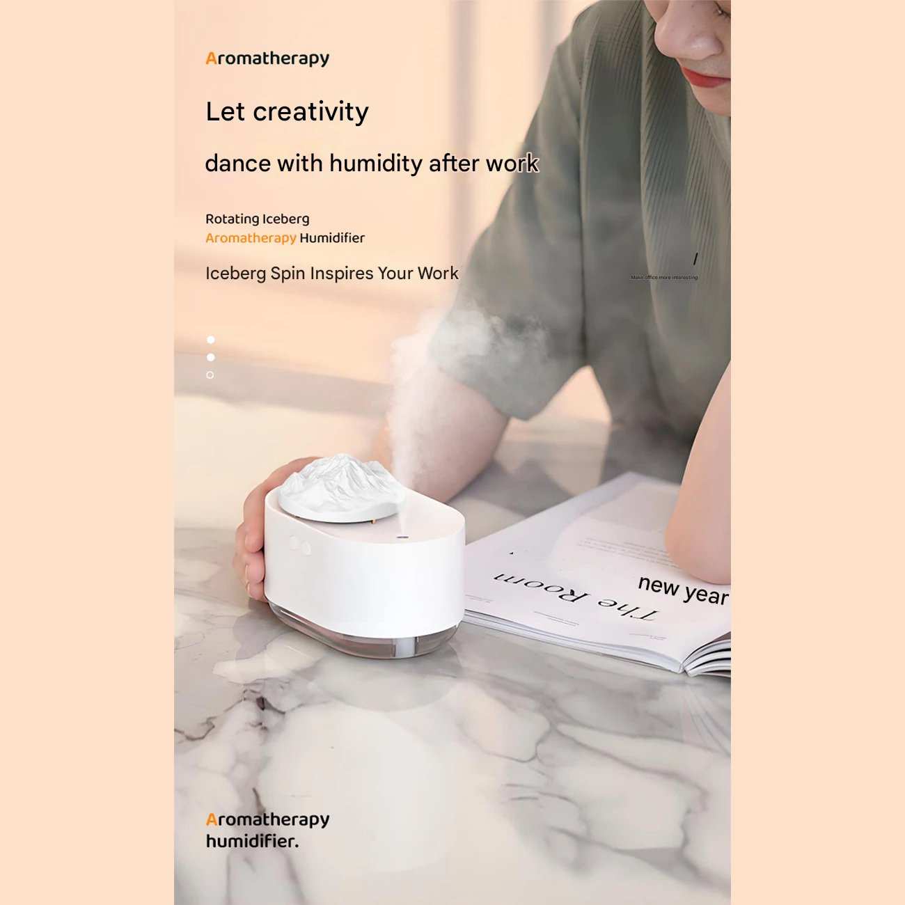 دستگاه بخور سرد و آروماتراپی شارژی H1-S طرح کوه یخ چرخان