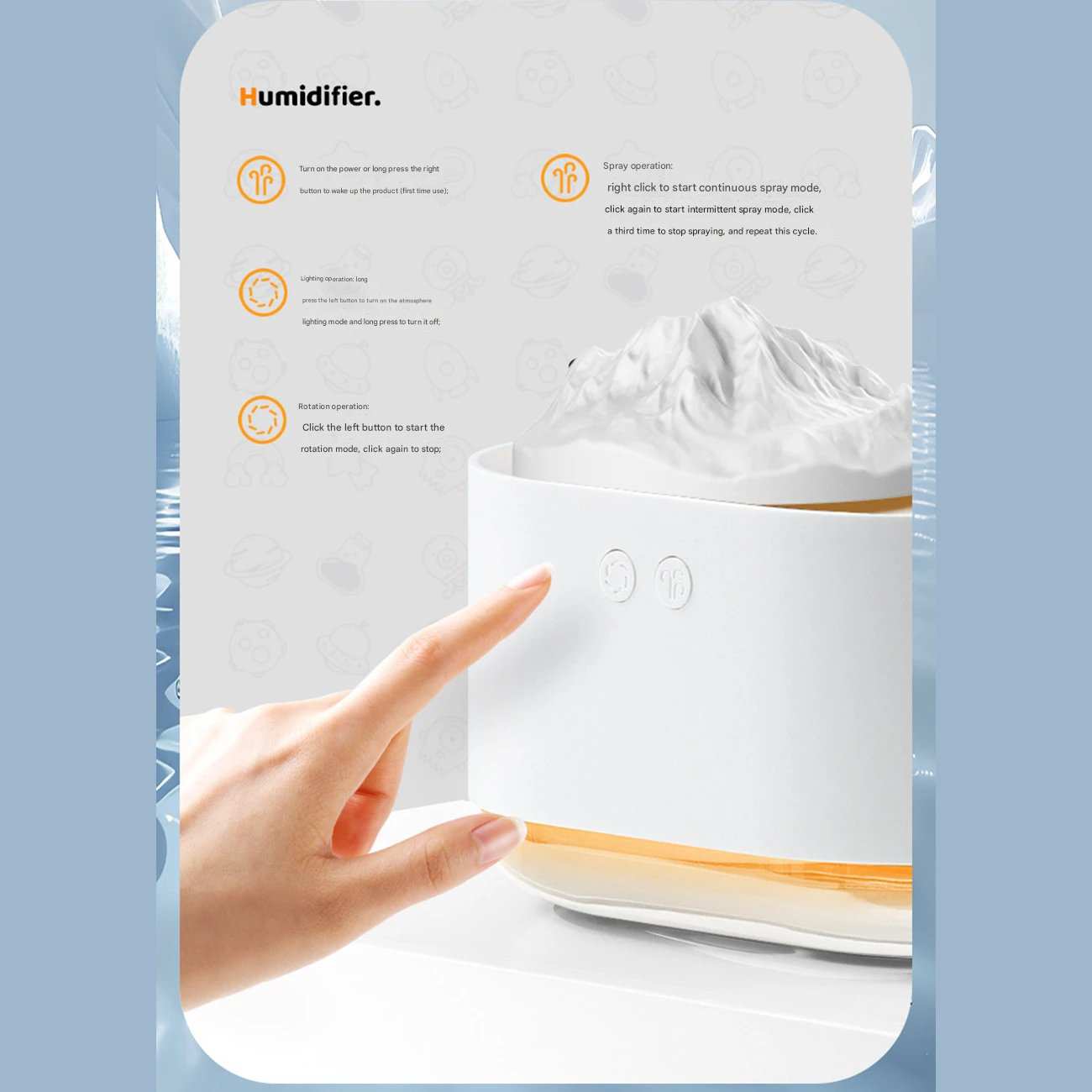 دستگاه بخور سرد و آروماتراپی شارژی H1-S طرح کوه یخ چرخان