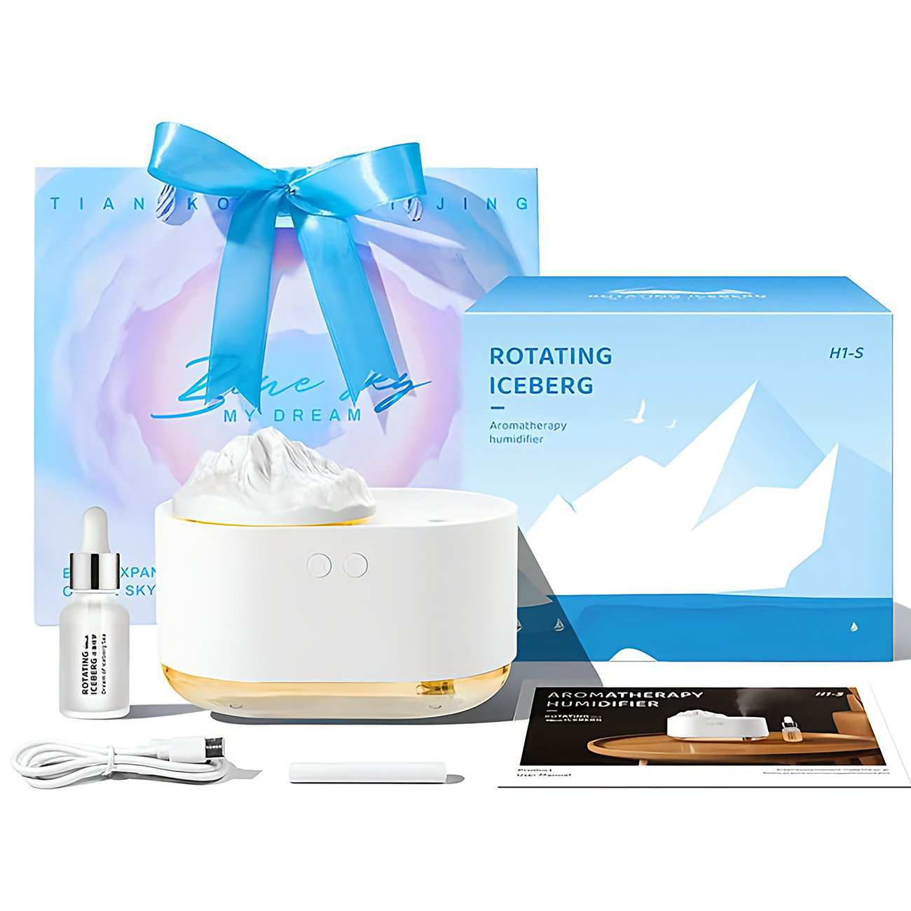 دستگاه بخور سرد و آروماتراپی شارژی H1-S طرح کوه یخ چرخان