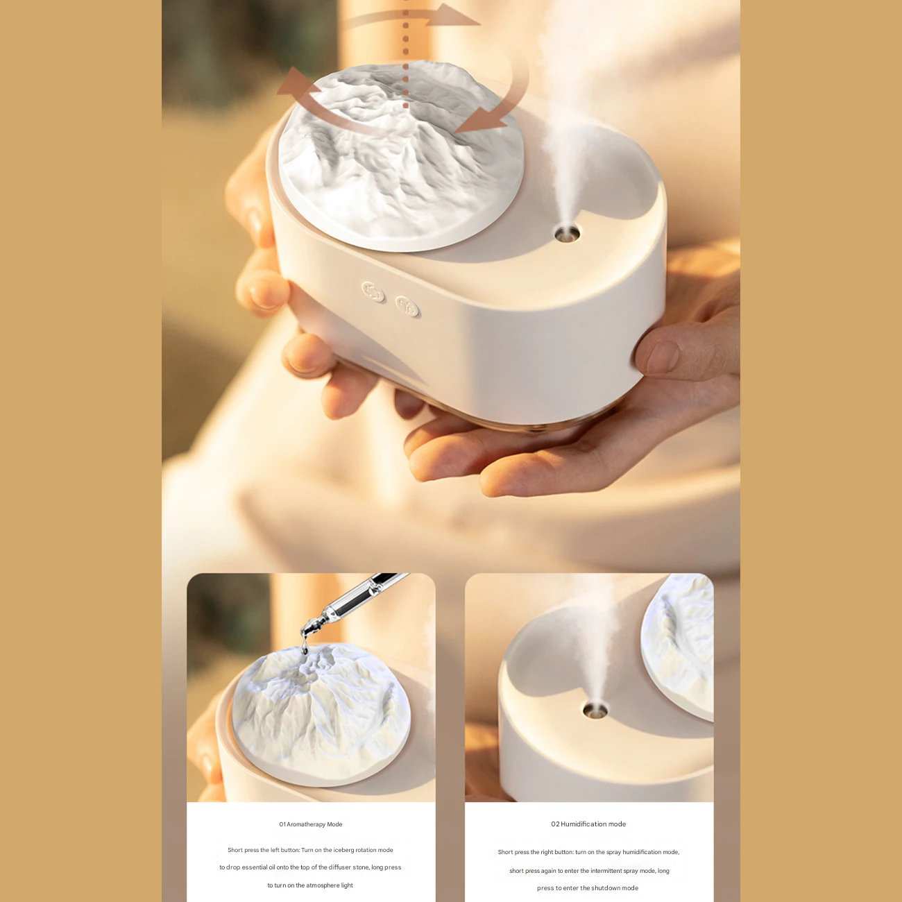 دستگاه بخور سرد و آروماتراپی شارژی H1-S طرح کوه یخ چرخان