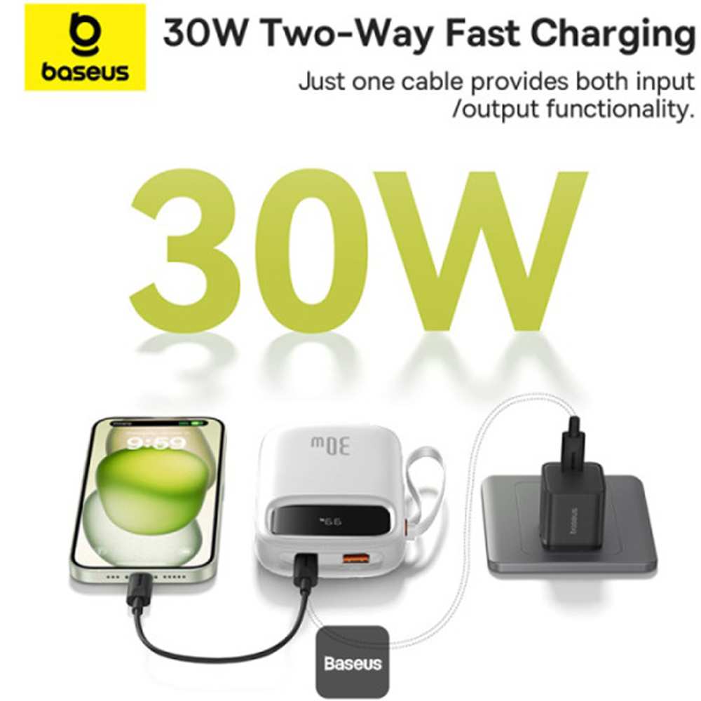 پاوربانک 10000 میلیآمپر USB و تایپسی 30 وات بیسوس Qpow 2 PPQD4-10C