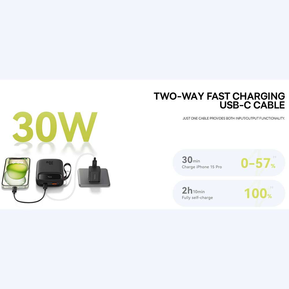 پاوربانک 10000 میلیآمپر USB و تایپسی 30 وات بیسوس Qpow 2 PPQD4-10C