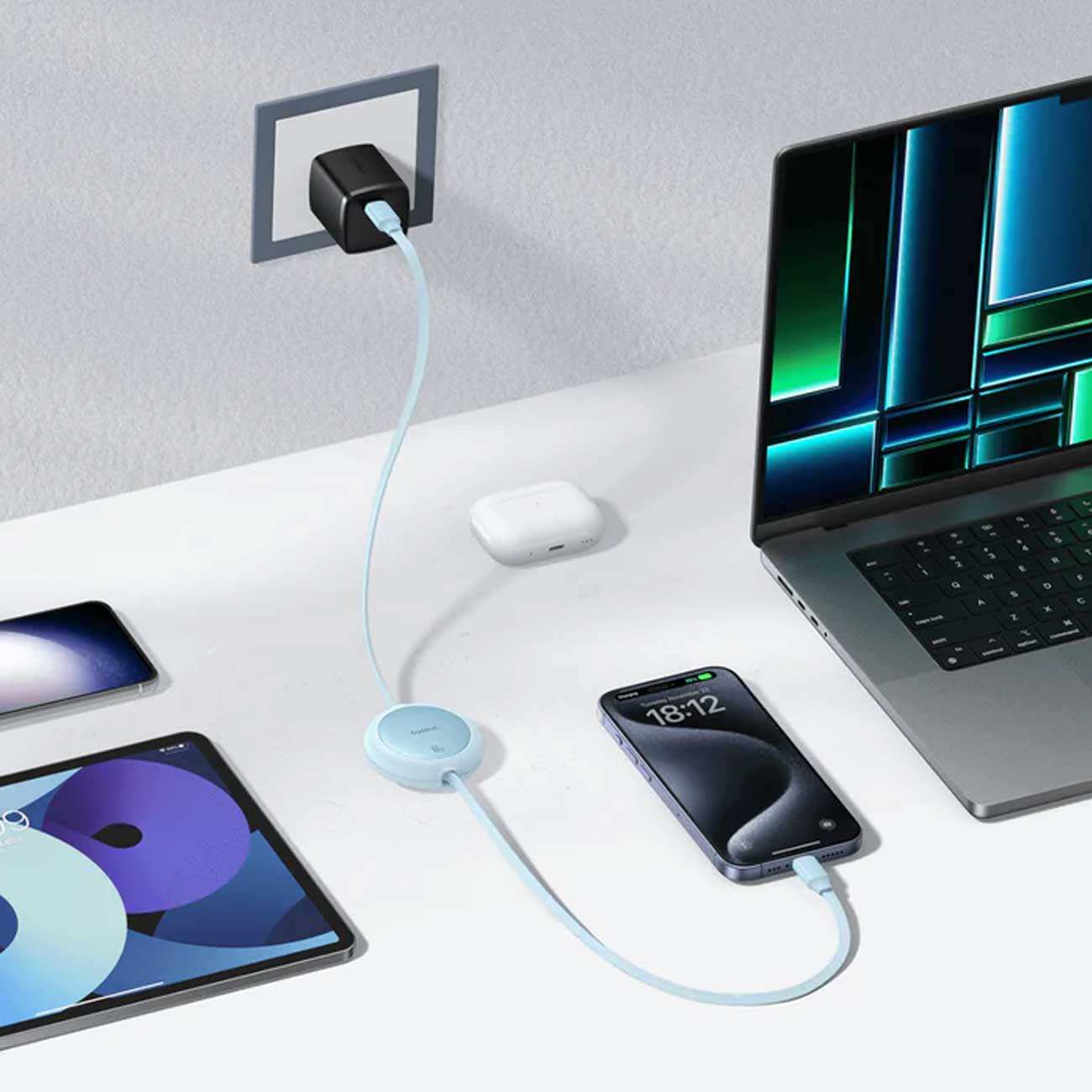 کابل شارژ دوسر تایپ سی جمعشونده 60 وات یک متری بیسوس P10364500111 CB000088