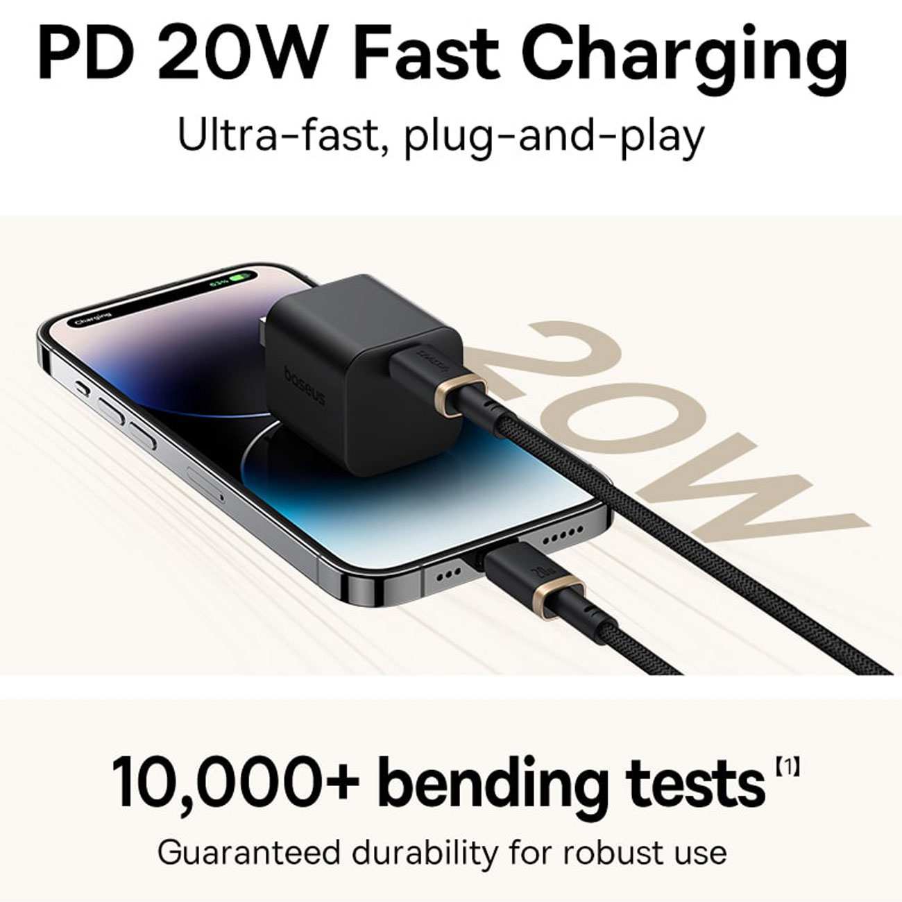 کابل شارژ سریع تایپ سی به لایتنینگ 20 وات یک متری بیسوس CB000123