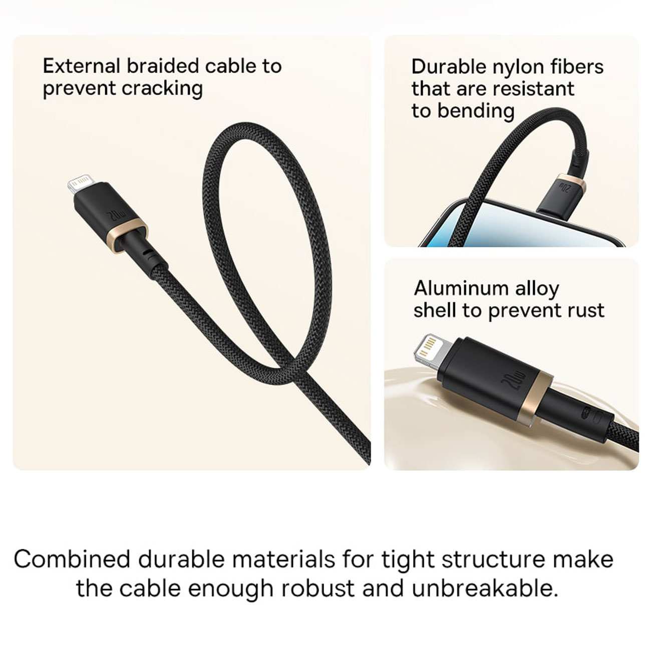 کابل شارژ سریع تایپ سی به لایتنینگ 20 وات یک متری بیسوس CB000123