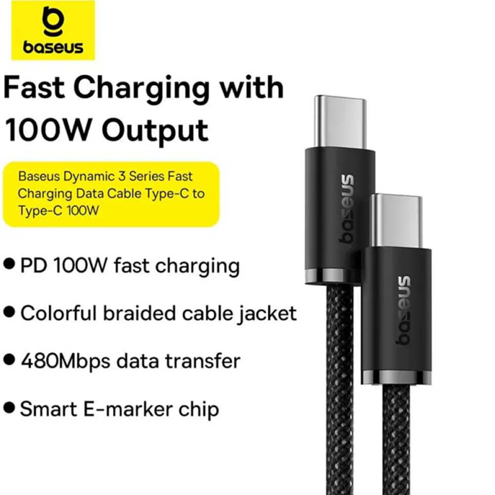 کابل دوسر تایپ سی 100 وات 5 آمپر یک متری بیسوس CB00076