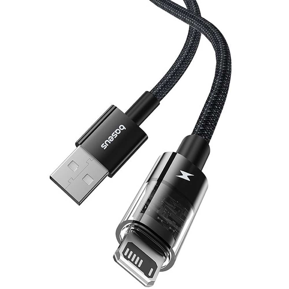 کابل فست شارژ USB به لایتنینگ 20 وات 2.4 آمپر یک متری طرح شفاف بیسوس CB000117