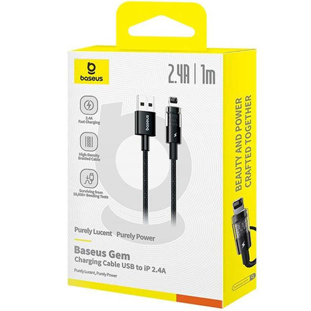 کابل فست شارژ USB به لایتنینگ 20 وات 2.4 آمپر یک متری طرح شفاف بیسوس CB000117