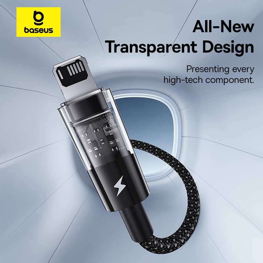 کابل فست شارژ USB به لایتنینگ 20 وات 2.4 آمپر یک متری طرح شفاف بیسوس CB000117