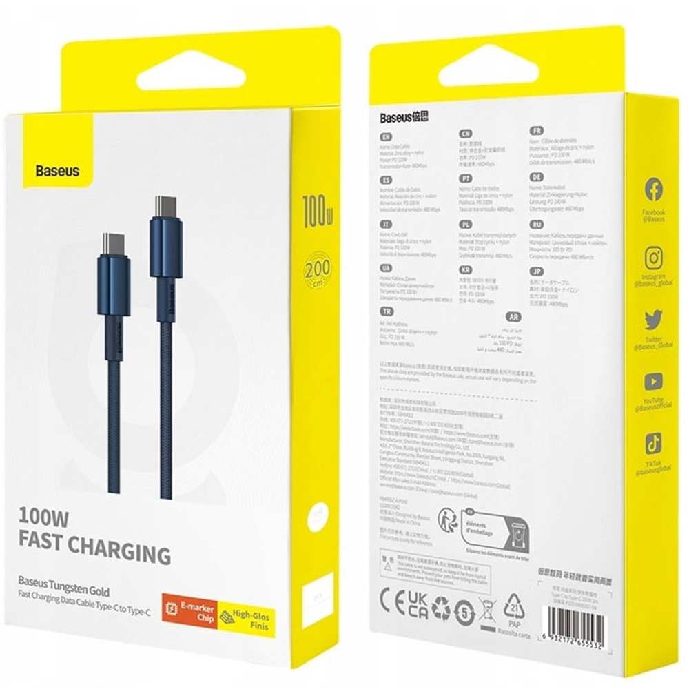 کابل دوسر تایپ سی 100 وات 5 آمپر دو متری بیسوس P10319800321