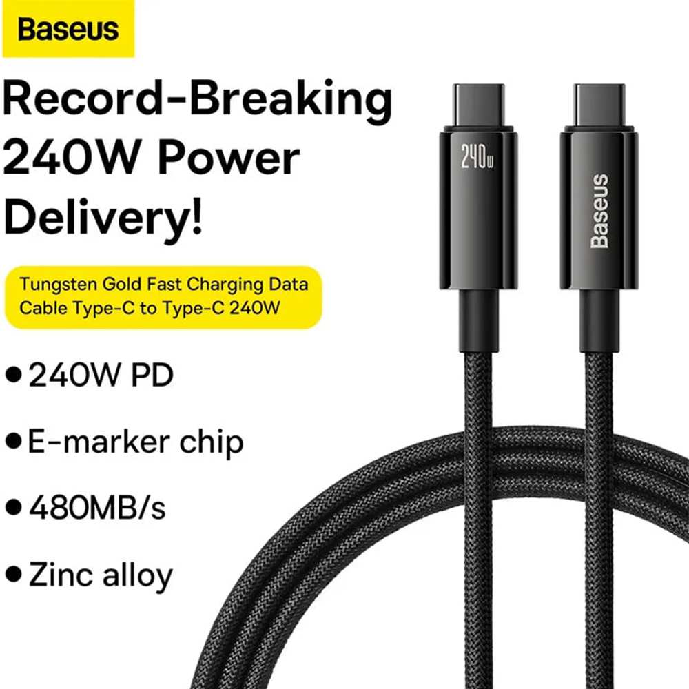 کابل تایپ سی به تایپ سی 240 وات یک متری بیسوس CB000038