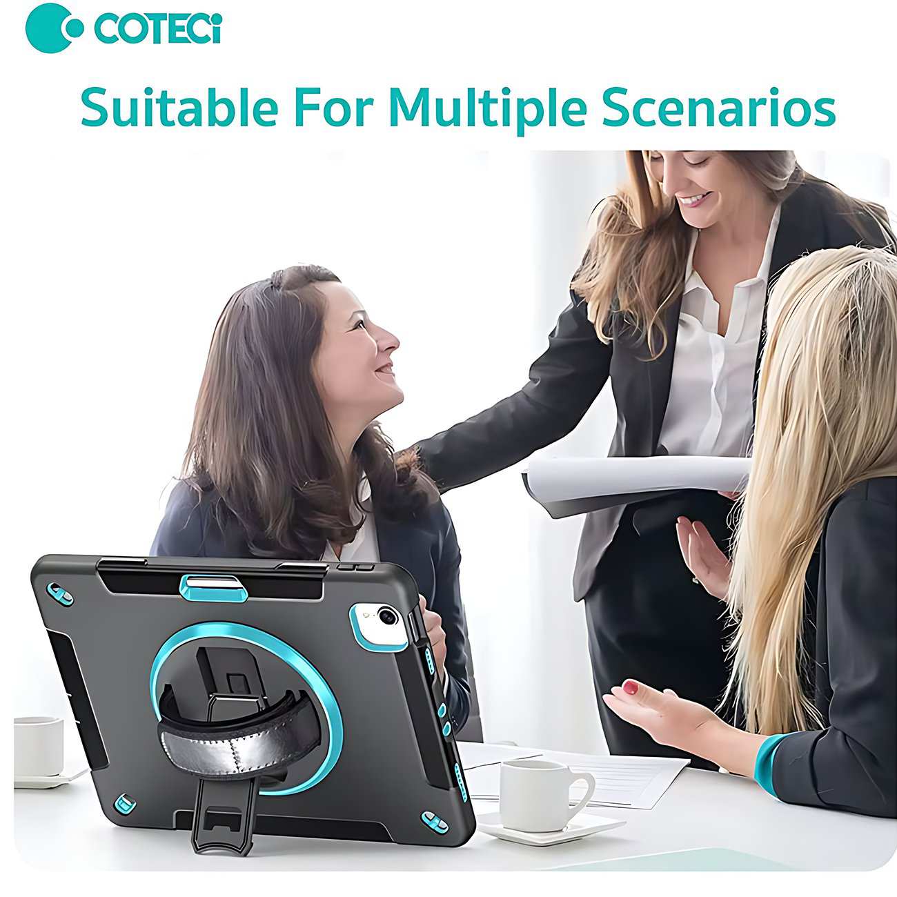 کاور محافظ آیپد ایر 10.9 اینچ (نسل 4 و 5)، آیپد پرو 11 اینچ (نسل 2، 3 و 4)، آیپد ایر 11 اینچ M2/M3 کوتسی iP-037 با پایه نگهدارنده چرخشی و بند دستی