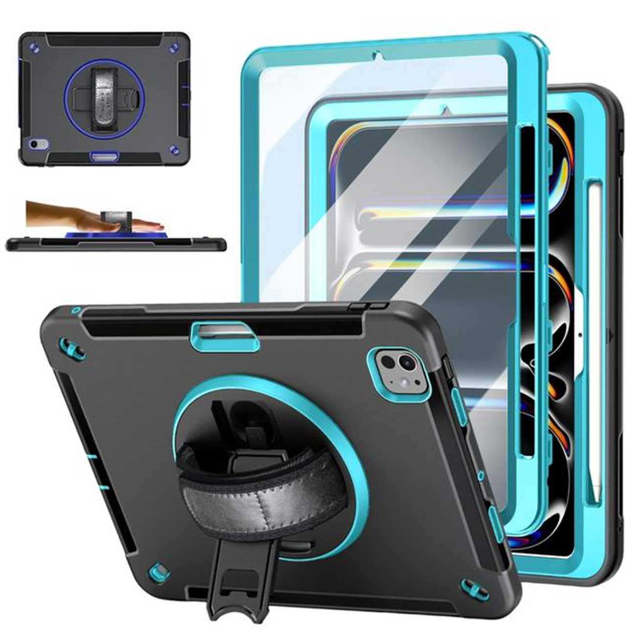 کاور محافظ آیپد پرو 10 اینچ 2022 کوتسی IP-038 با پایه نگهدارنده چرخشی و بند دستی