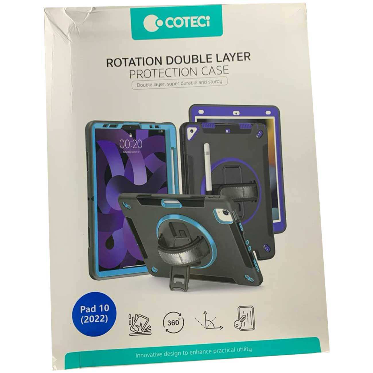 کاور محافظ آیپد پرو 10 اینچ 2022 کوتسی IP-038 با پایه نگهدارنده چرخشی و بند دستی