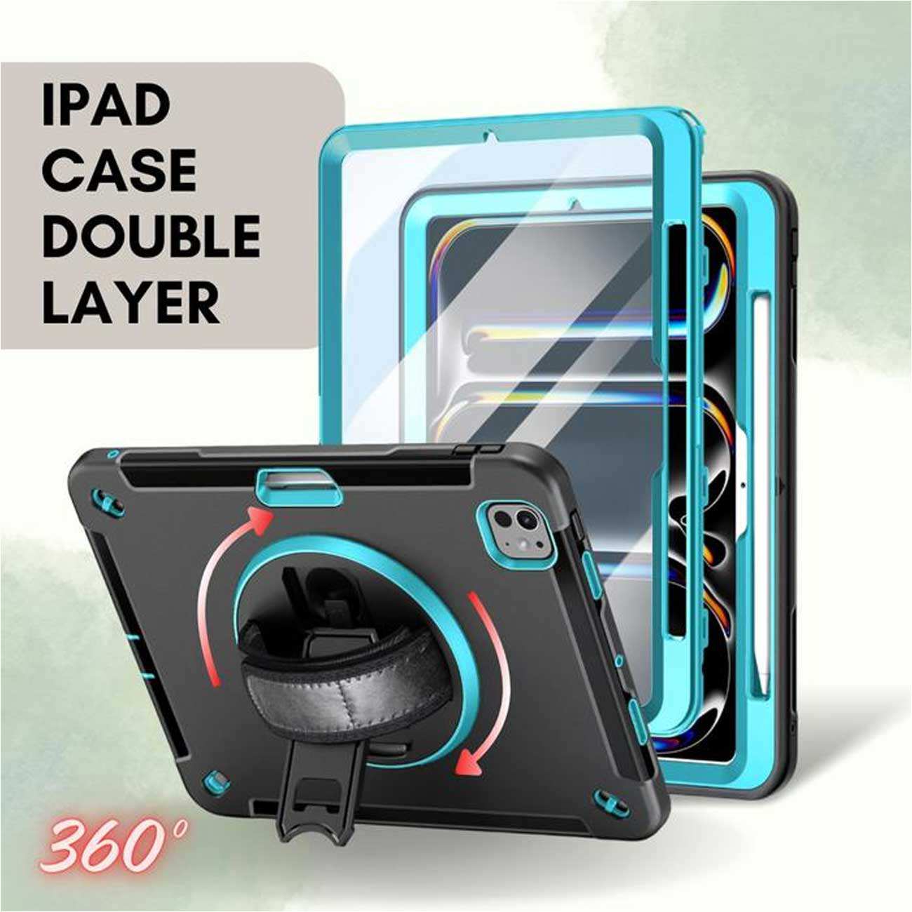 کاور محافظ آیپد پرو 10 اینچ 2022 کوتسی IP-038 با پایه نگهدارنده چرخشی و بند دستی