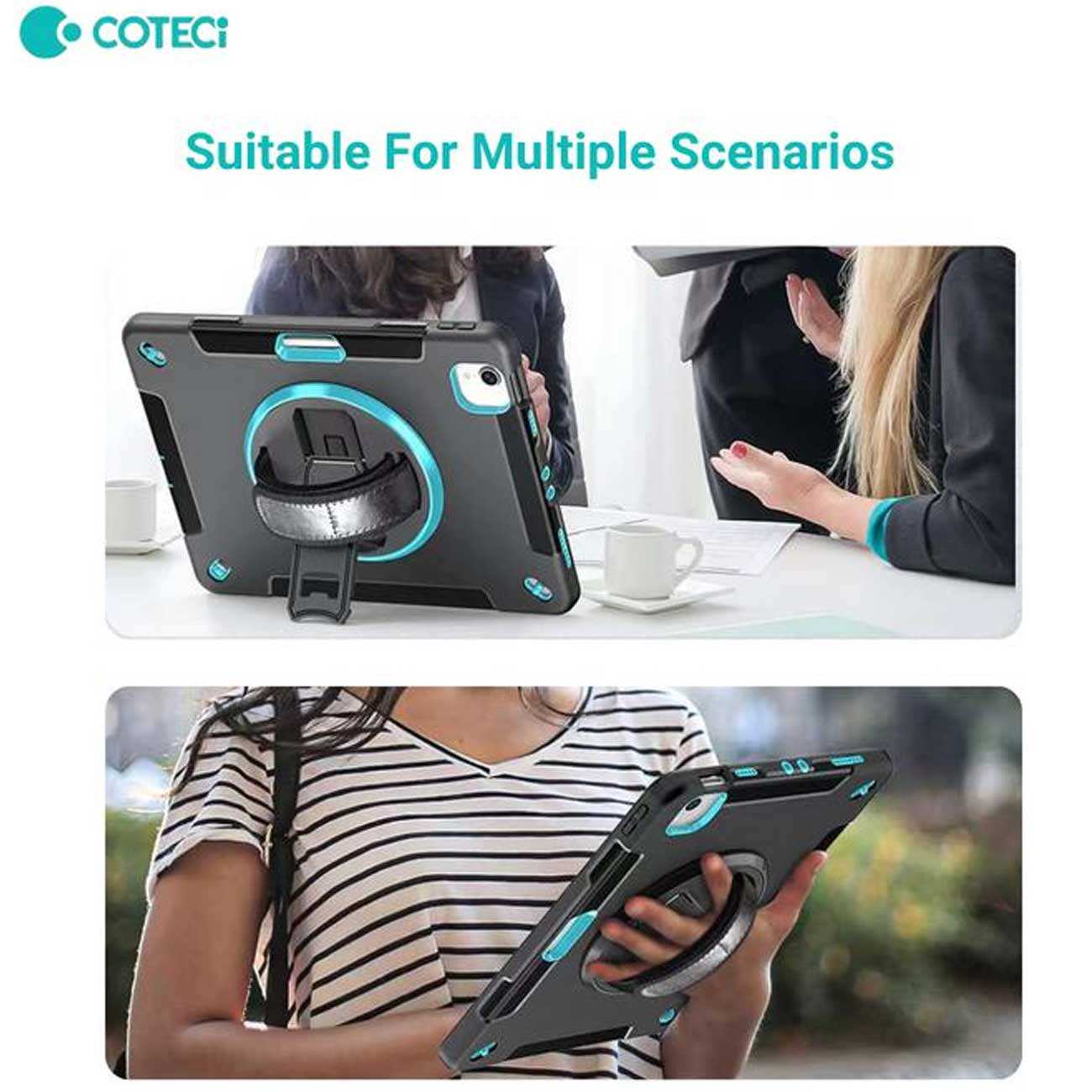 کاور محافظ آیپد پرو 10 اینچ 2022 کوتسی IP-038 با پایه نگهدارنده چرخشی و بند دستی
