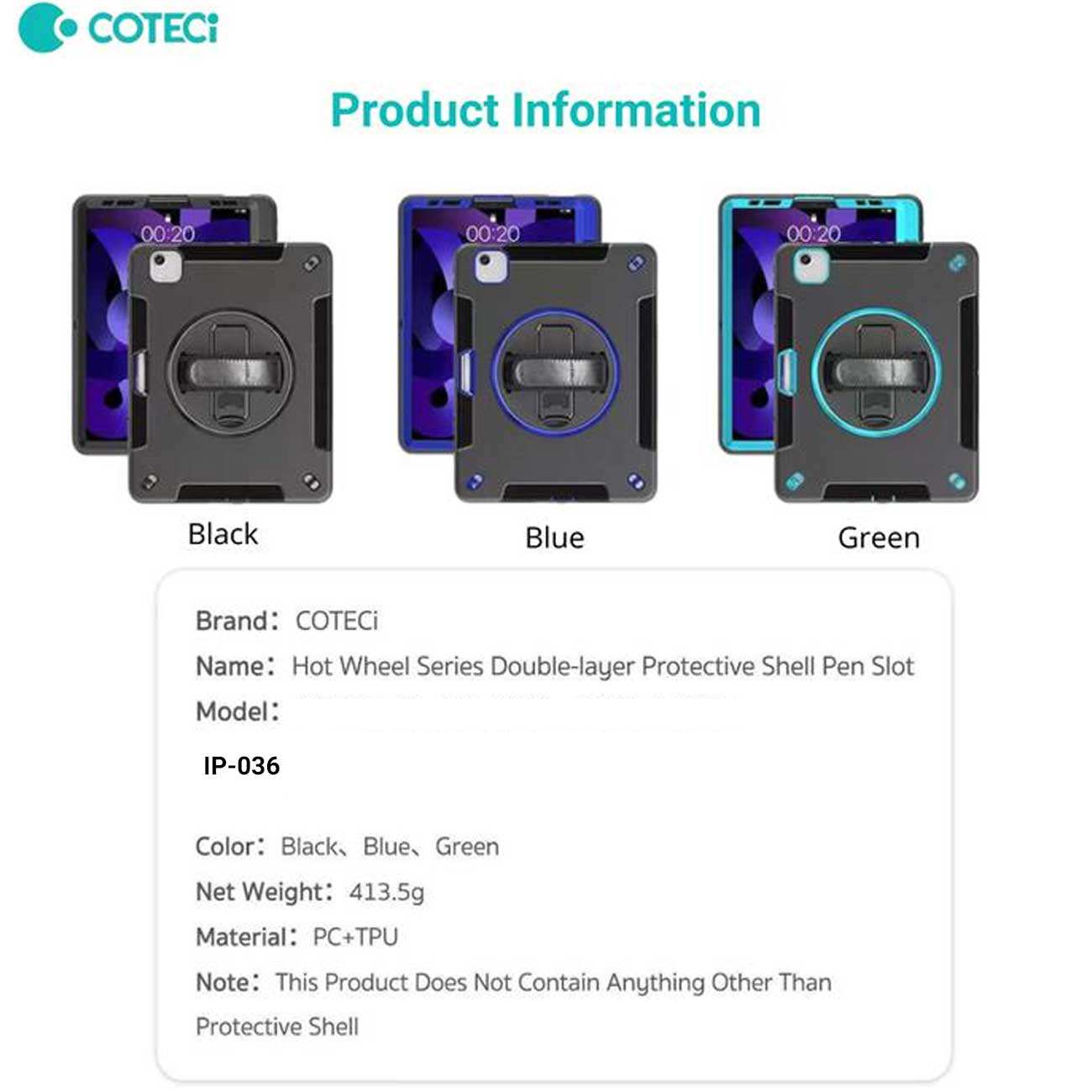 کاور آیپد آیپد 7-9 (10.2)، آیپد ایر 3 (10.5)، آیپد پرو (10.5) کوتسی IP-036 با پایه نگهدارنده چرخشی و بند دستی