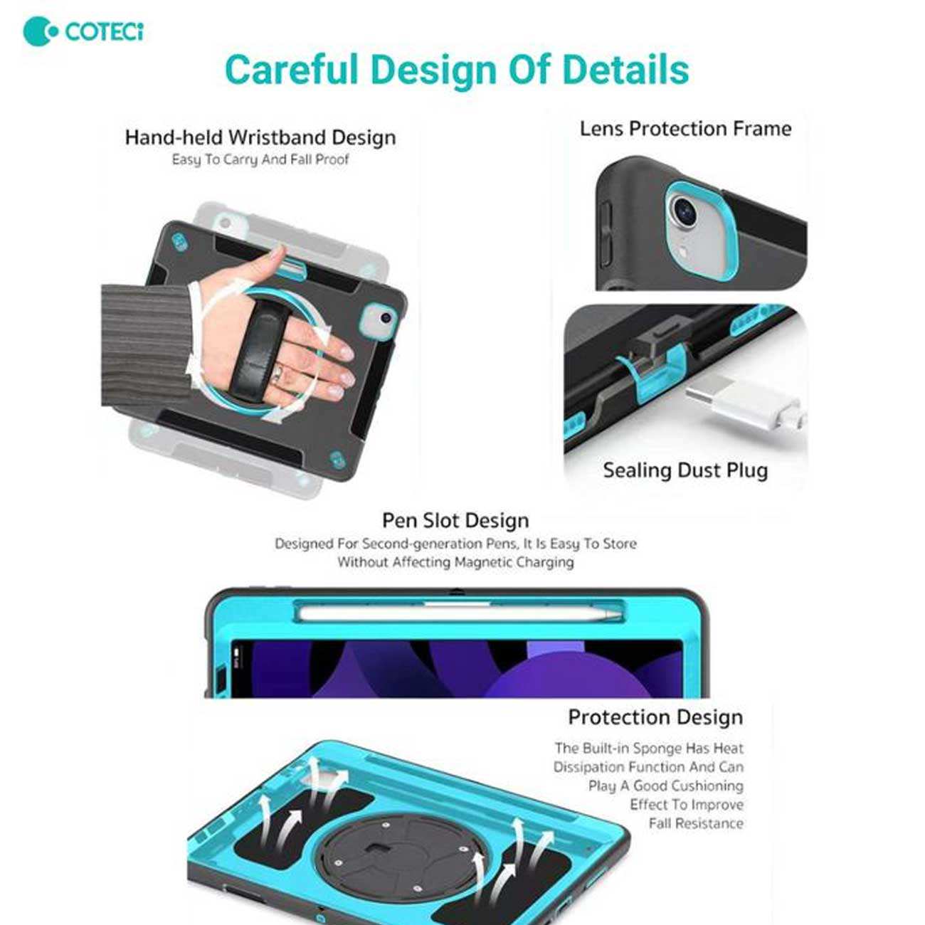 کاور آیپد آیپد 7-9 (10.2)، آیپد ایر 3 (10.5)، آیپد پرو (10.5) کوتسی IP-036 با پایه نگهدارنده چرخشی و بند دستی