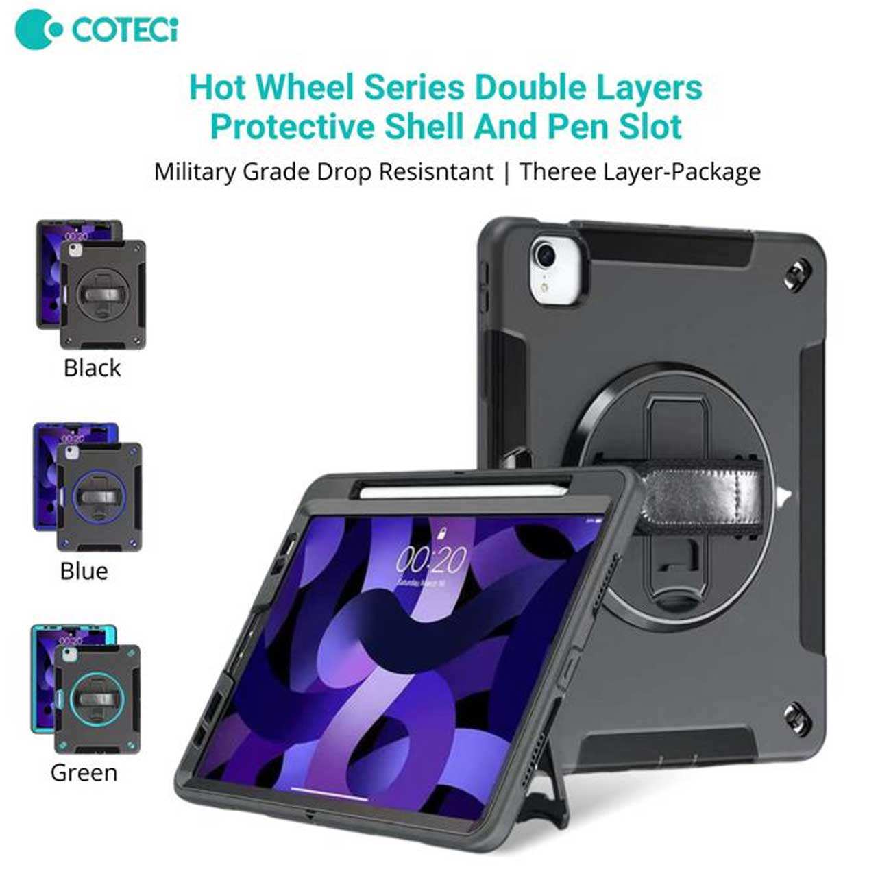 کاور آیپد آیپد 7-9 (10.2)، آیپد ایر 3 (10.5)، آیپد پرو (10.5) کوتسی IP-036 با پایه نگهدارنده چرخشی و بند دستی