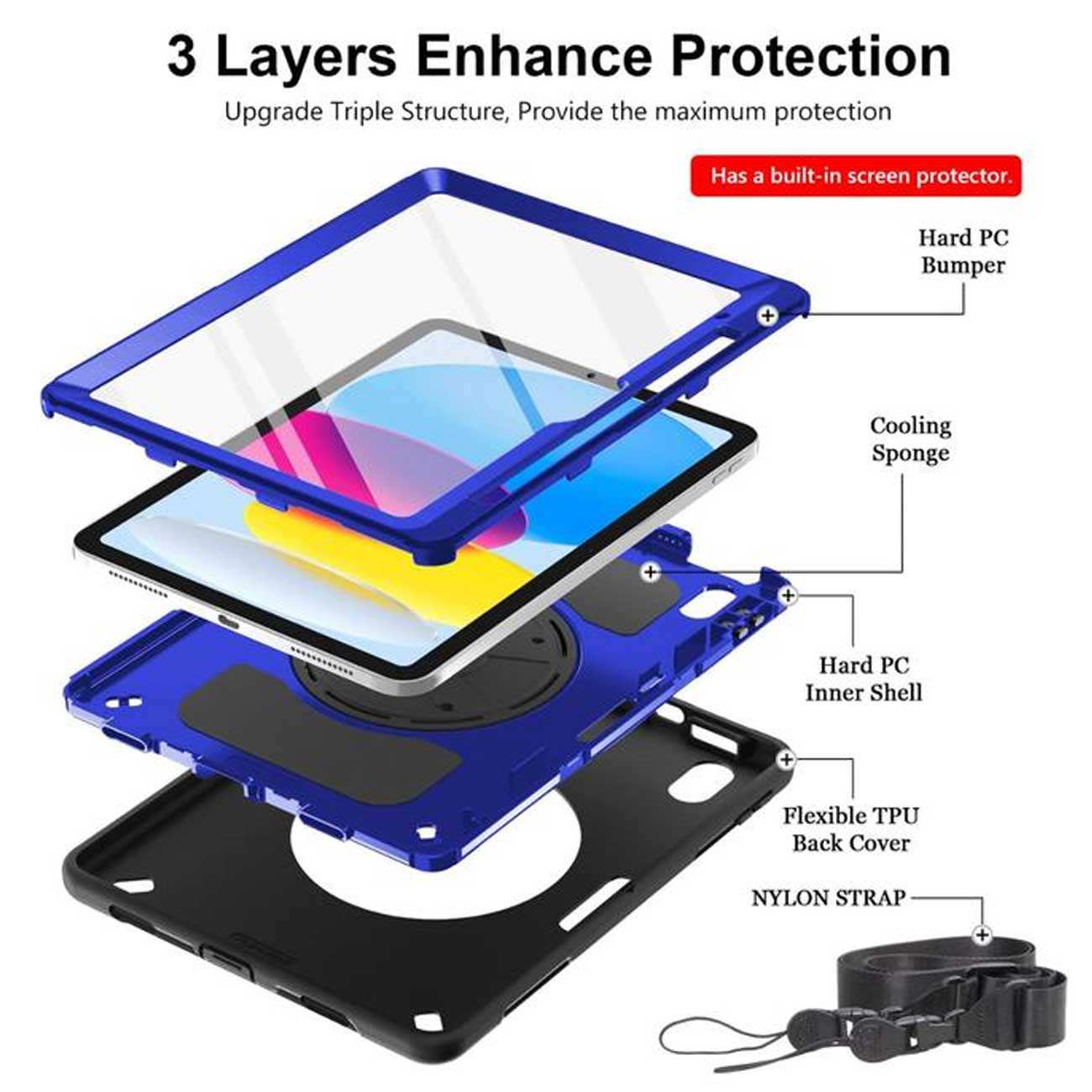 کاور آیپد آیپد 7-9 (10.2)، آیپد ایر 3 (10.5)، آیپد پرو (10.5) کوتسی IP-036 با پایه نگهدارنده چرخشی و بند دستی