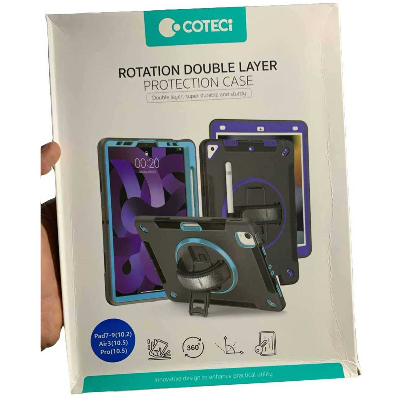 کاور آیپد آیپد 7-9 (10.2)، آیپد ایر 3 (10.5)، آیپد پرو (10.5) کوتسی IP-036 با پایه نگهدارنده چرخشی و بند دستی