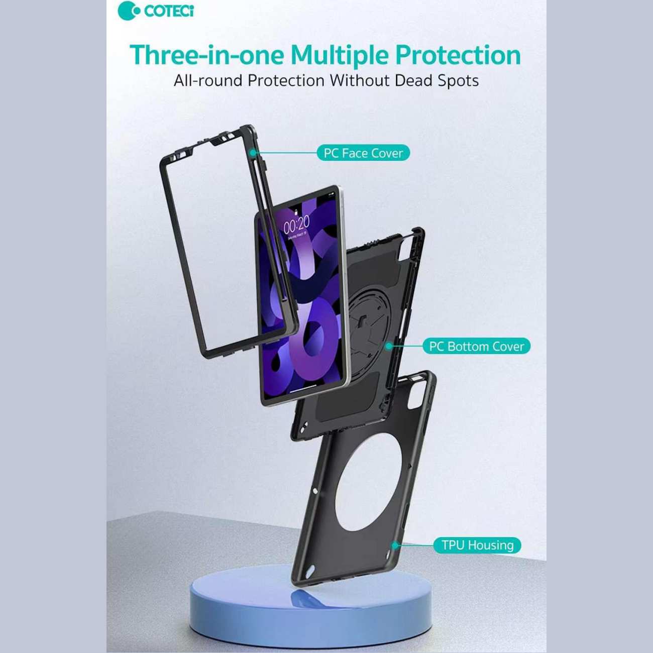 کاور آیپد آیپد 7-9 (10.2)، آیپد ایر 3 (10.5)، آیپد پرو (10.5) کوتسی IP-036 با پایه نگهدارنده چرخشی و بند دستی