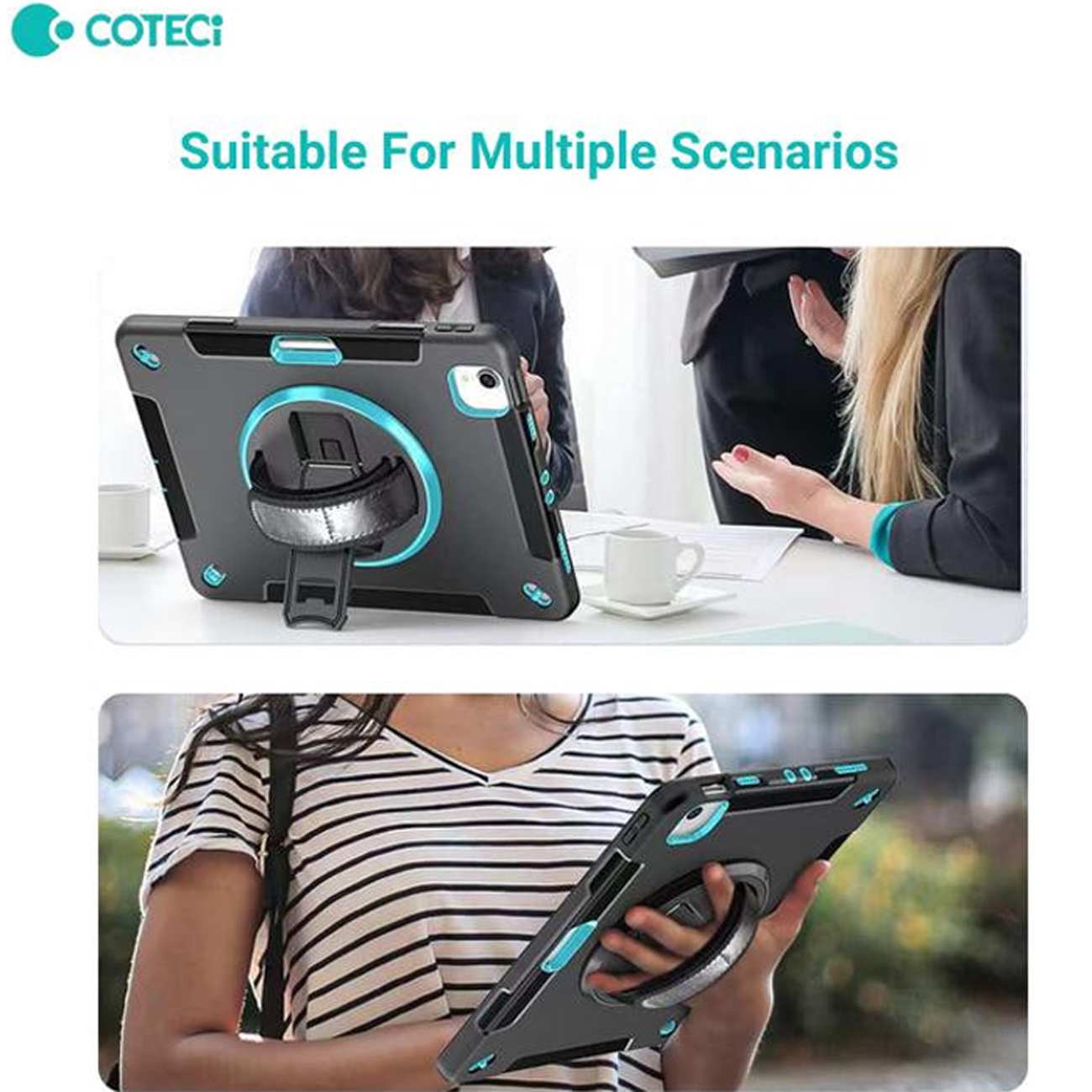 کاور آیپد آیپد 7-9 (10.2)، آیپد ایر 3 (10.5)، آیپد پرو (10.5) کوتسی IP-036 با پایه نگهدارنده چرخشی و بند دستی