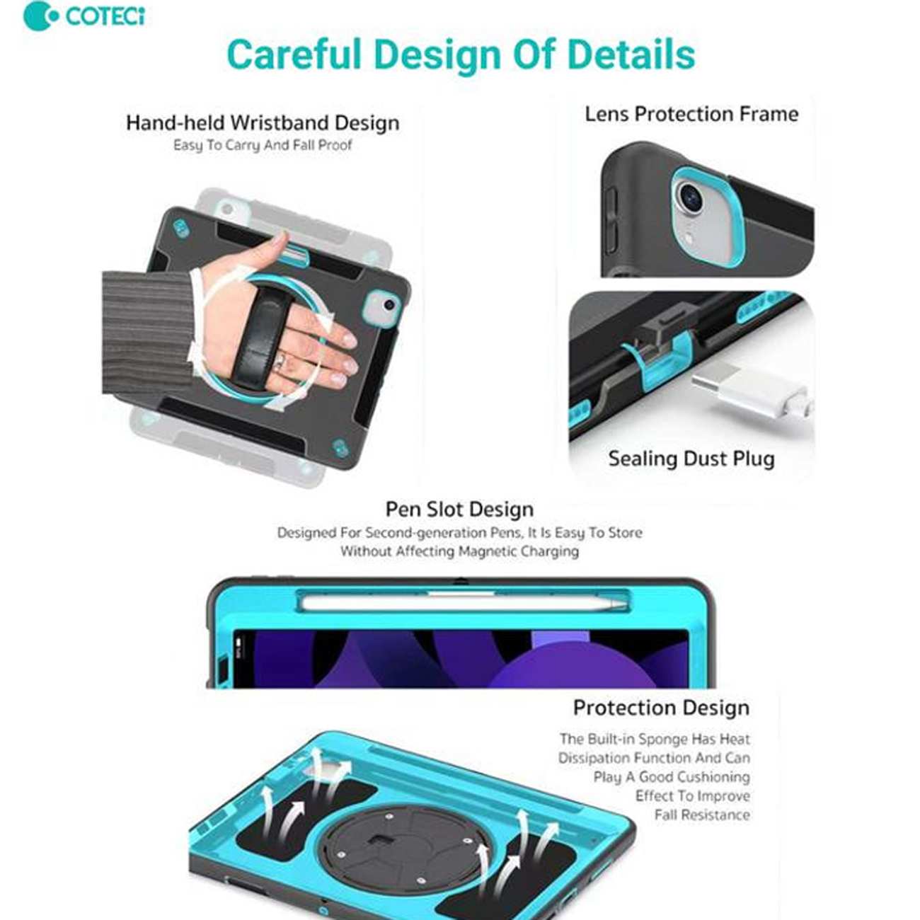 کاور آیپد آیپد 7-9 (10.2)، آیپد ایر 3 (10.5)، آیپد پرو (10.5) کوتسی IP-036 با پایه نگهدارنده چرخشی و بند دستی