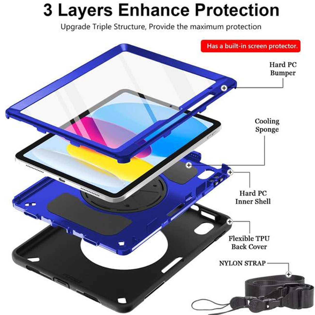 کاور آیپد آیپد 7-9 (10.2)، آیپد ایر 3 (10.5)، آیپد پرو (10.5) کوتسی IP-036 با پایه نگهدارنده چرخشی و بند دستی