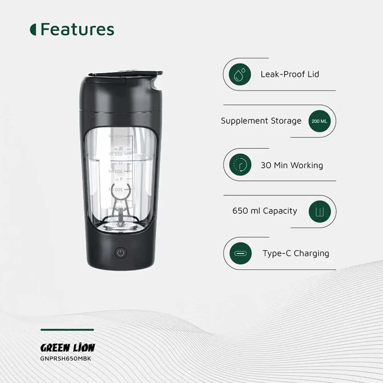 شیکر برقی و اسموتی ساز 650 میلیلیتر گرین لاین GNPRSH650MBK