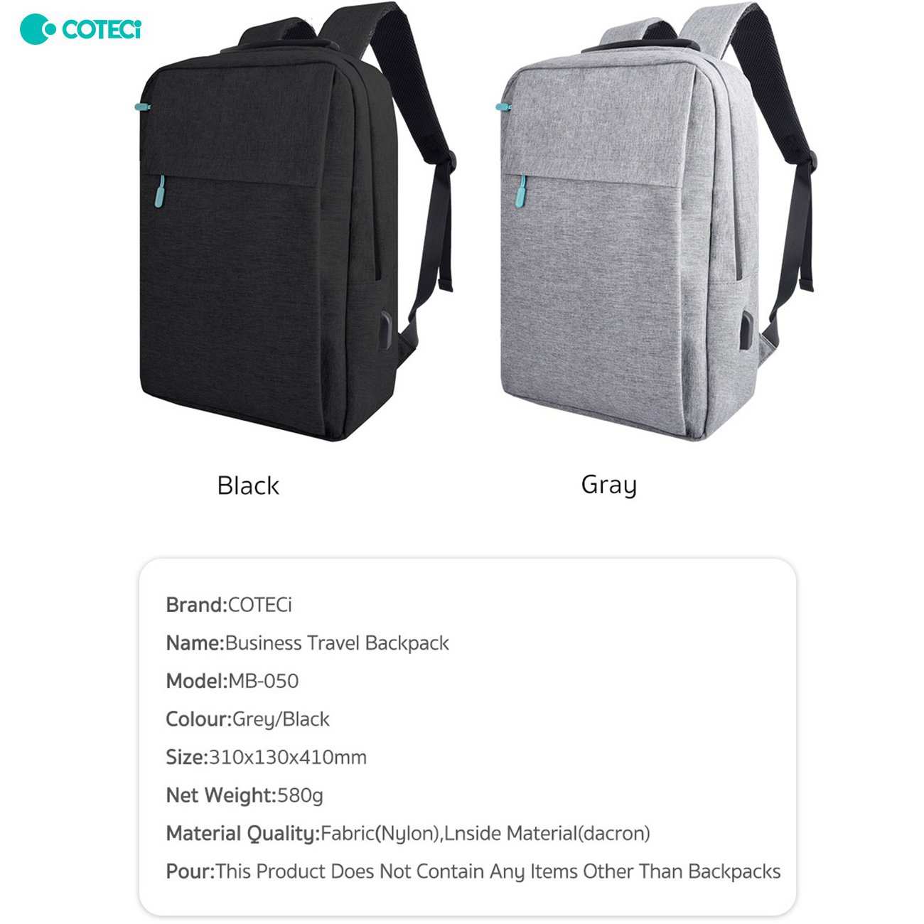 کوله پشتی مسافرتی لپتاپ 14 اینچ با پورت USB کوتسی MB-050