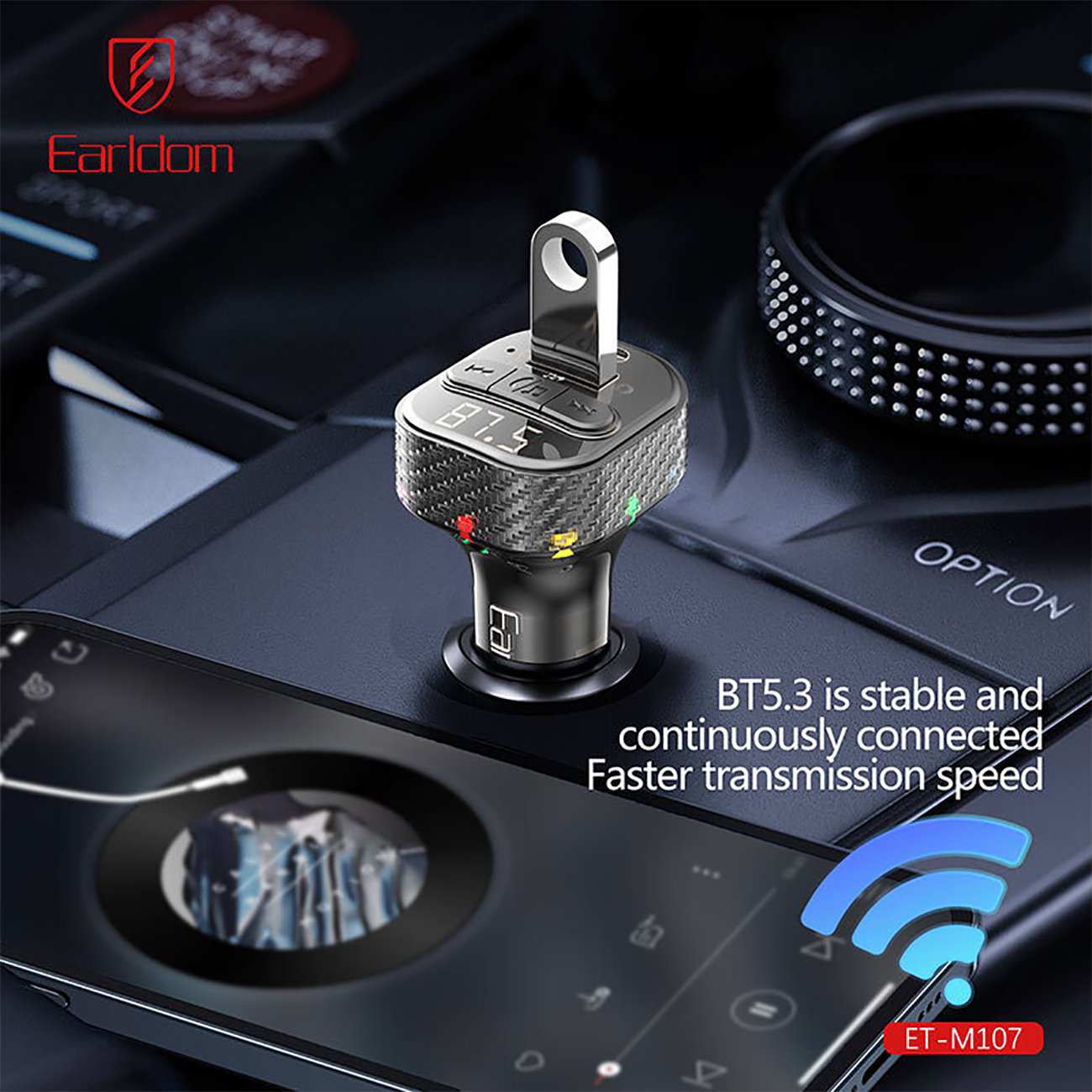 شارژر فندکی فست شارژ ماشین تایپ سی و افامپلیر بلوتوثی ارلدام ET-M107