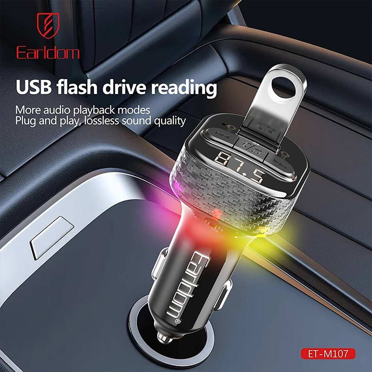 شارژر فندکی فست شارژ ماشین تایپ سی و افامپلیر بلوتوثی ارلدام ET-M107