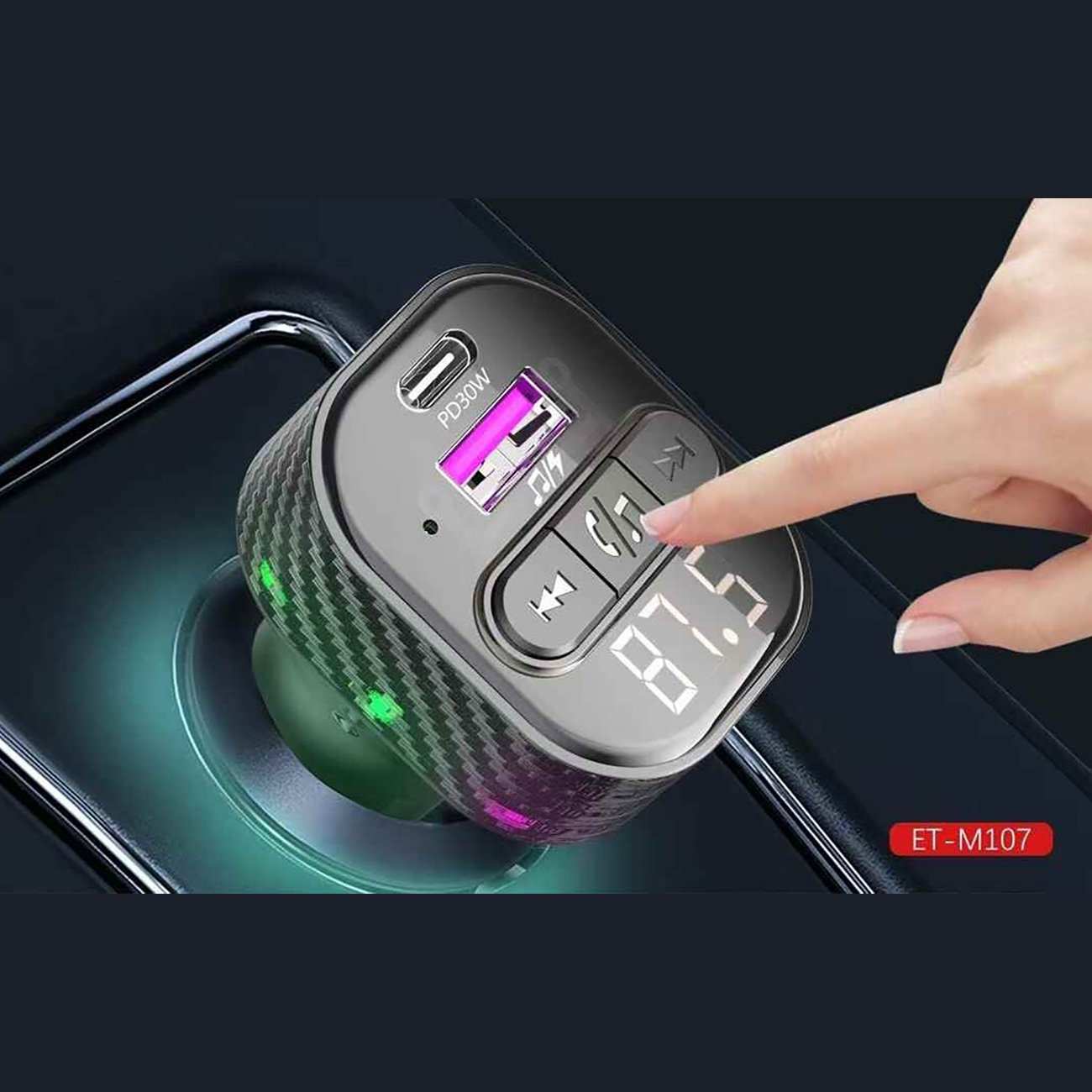 شارژر فندکی فست شارژ ماشین تایپ سی و افامپلیر بلوتوثی ارلدام ET-M107