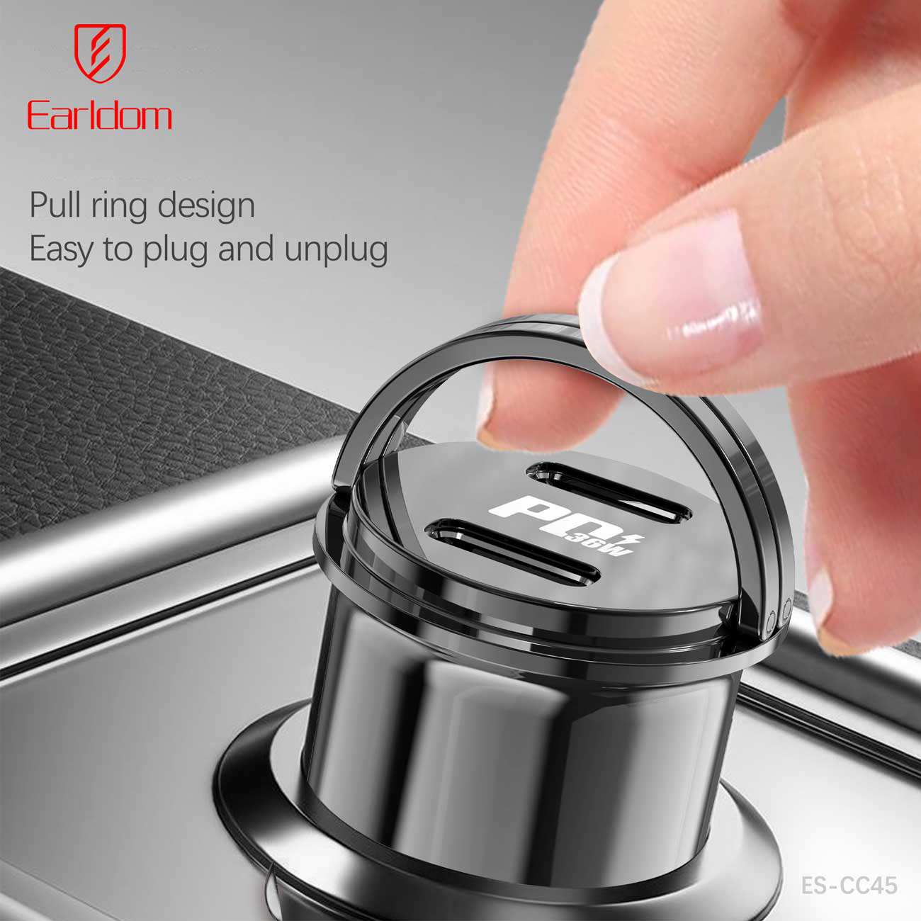 شارژر فندکی فست شارژ ماشین تایپ سی 36 وات ارلدام CC45