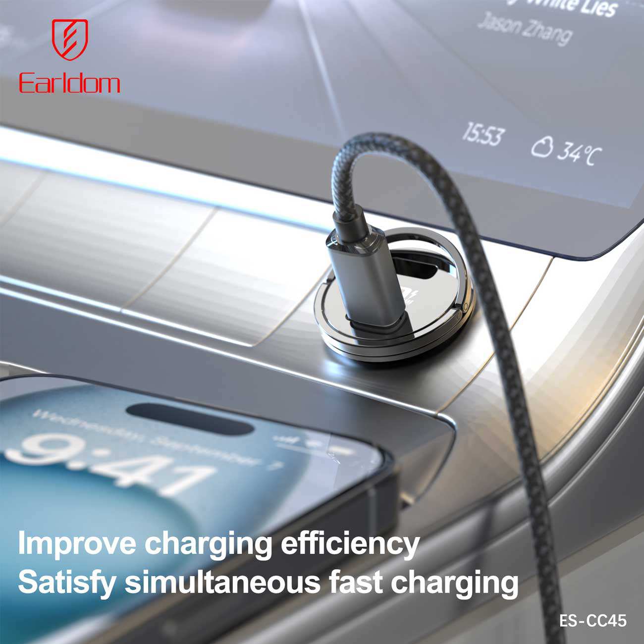 شارژر فندکی فست شارژ ماشین تایپ سی 36 وات ارلدام CC45