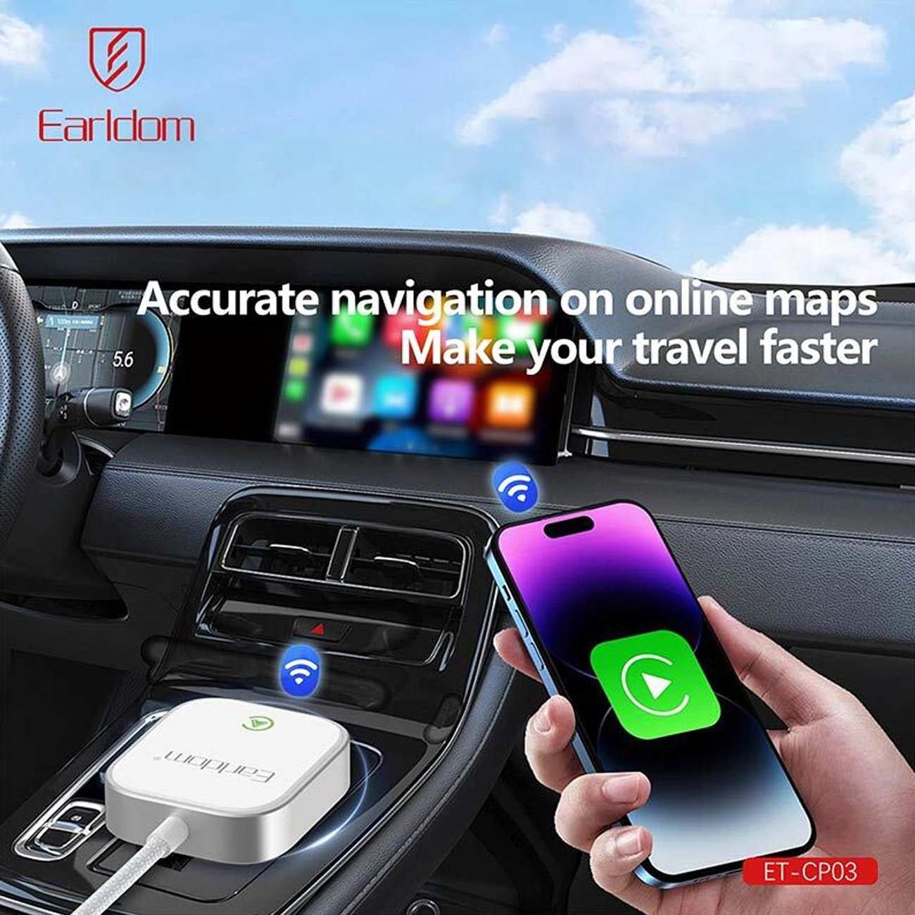 دانگل وایرلس اپل CarPlay و Android Auto یو اس بی ارلدام CP03 با دانگل تایپ سی