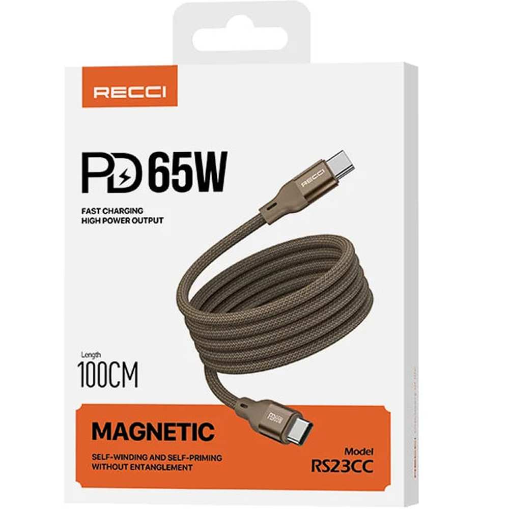 کابل تایپ سی به تایپ سی مگنتی 65 وات 100 سانتیمتری رسی RS23CC