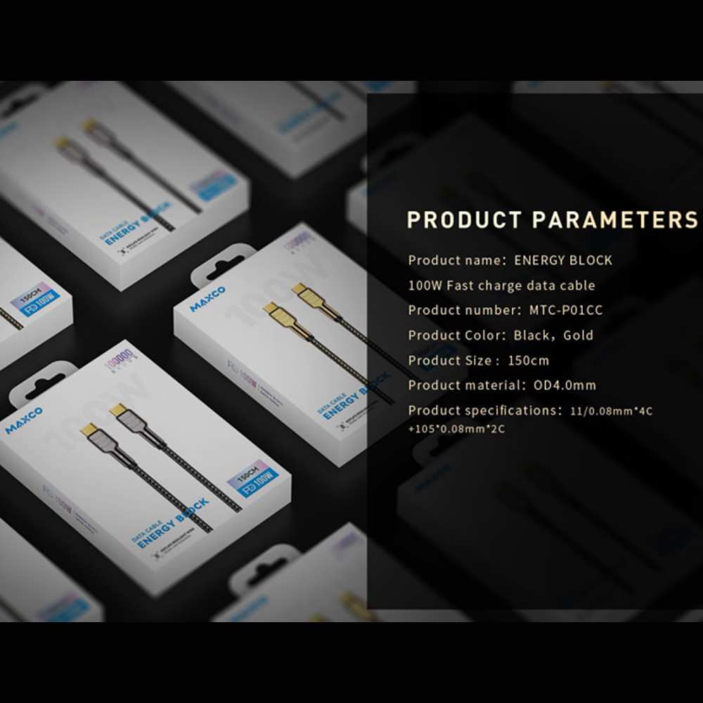 کابل تایپ سی به تایپ سی 100 وات 1.5 متری مکس کو MTC-P01CC