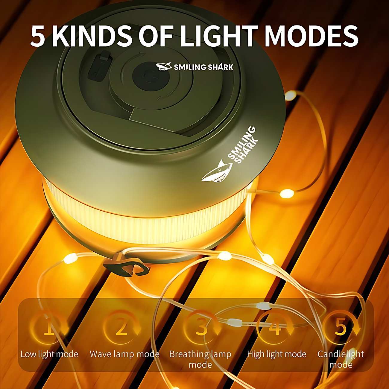 لامپ شارژی و چراغ کمپینگ ریسه ای 20 متری ضدآب اسمایلینگ شارک LY-8285