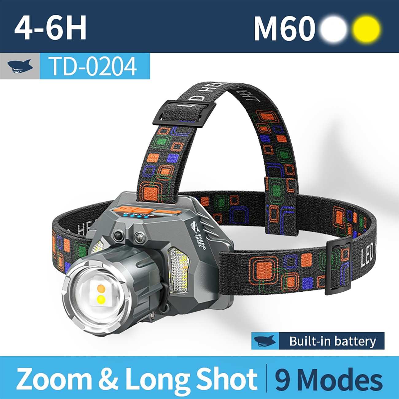 هدلایت 3000 میلی آمپر ساعت اسمایلینگ شارک TD0204 با روشنایی فوق العاده 6000 لومن