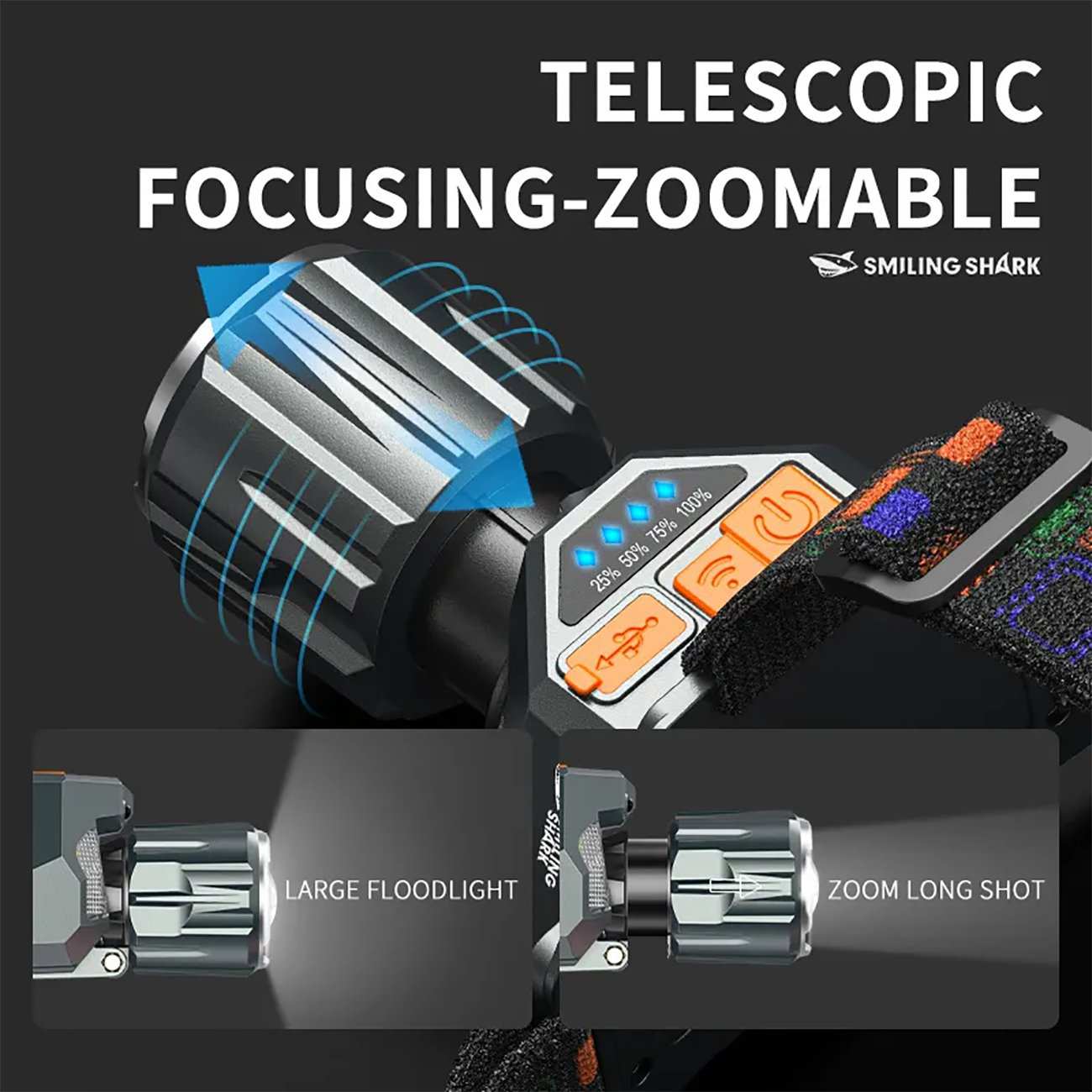 هدلایت 3000 میلی آمپر ساعت اسمایلینگ شارک TD0204 با روشنایی فوق العاده 6000 لومن