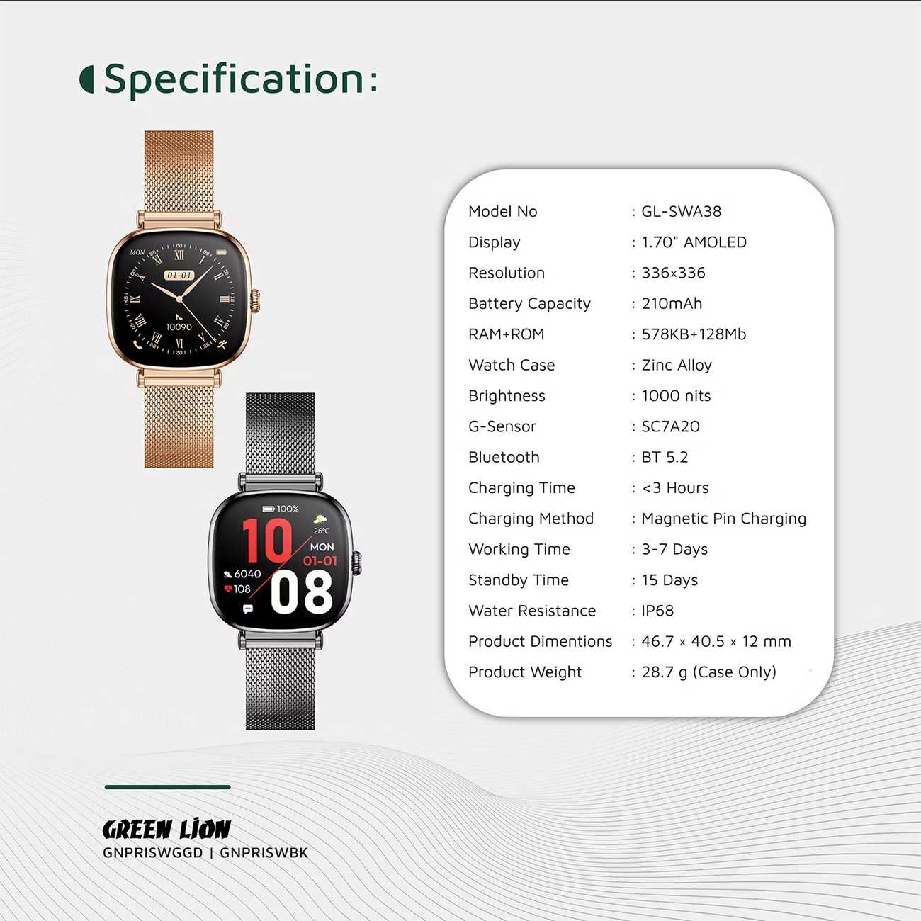 ساعت هوشمند ضدآب پرنسس گرین لاین GNPRISWGBK