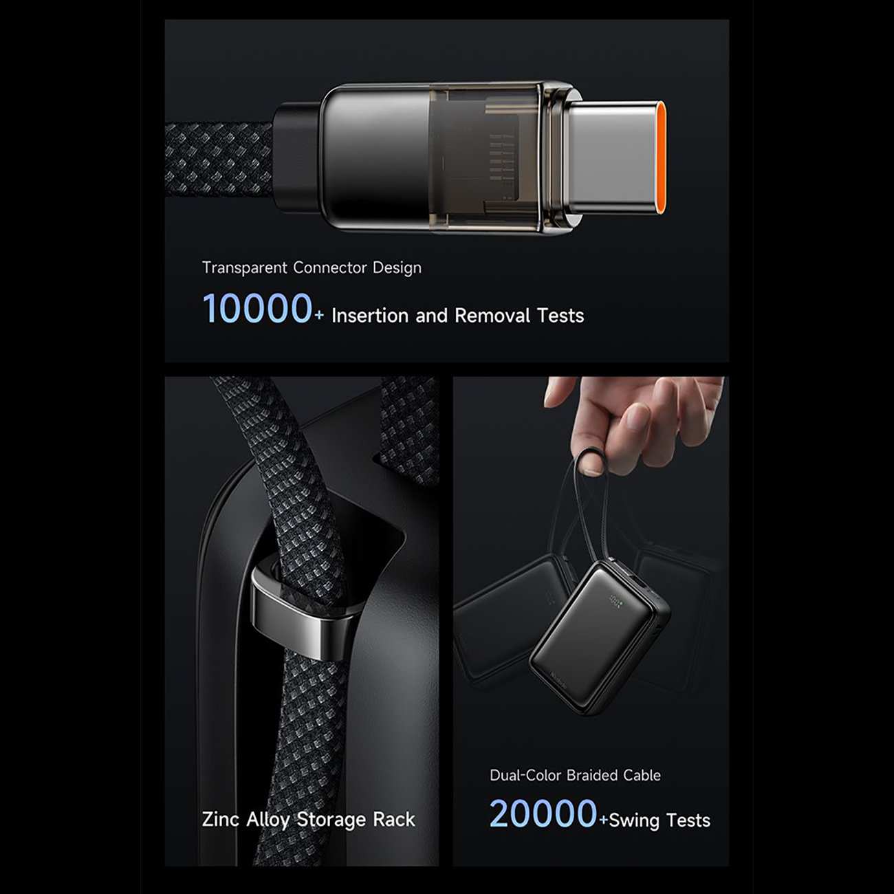 پاوربانک 20000 یواسبی و تایپسی 65 وات مک دودو MC-6370 با کابل متصل