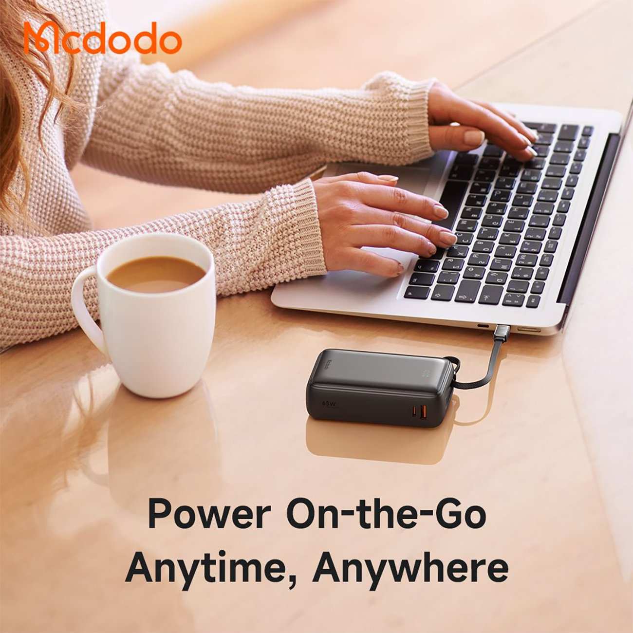 پاوربانک 20000 یواسبی و تایپسی 65 وات مک دودو MC-6370 با کابل متصل